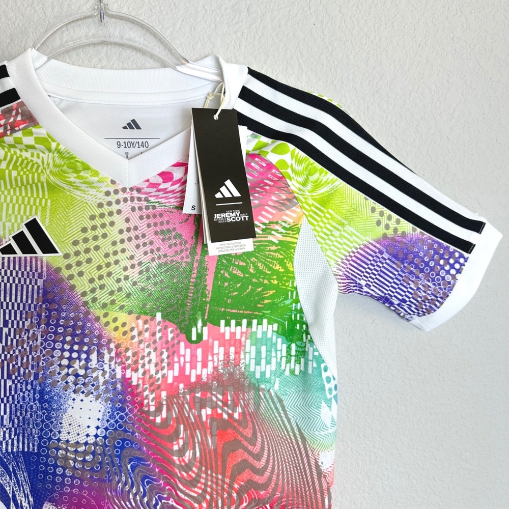 Adidas Jeremy Scott Pride Jersey Kids Small 9-10Y White Multicolor JL8099 NEW‎